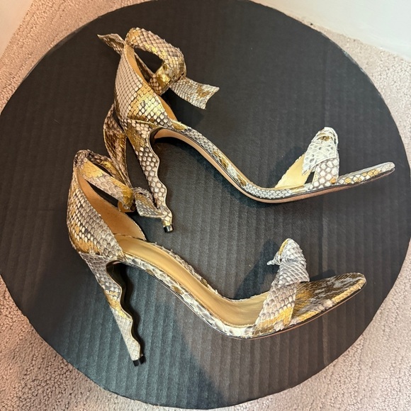 Alexandre Birman Clarita Bow Elegant Snakeskin High Heel Sandals Gold & Silver - Picture 7 of 9